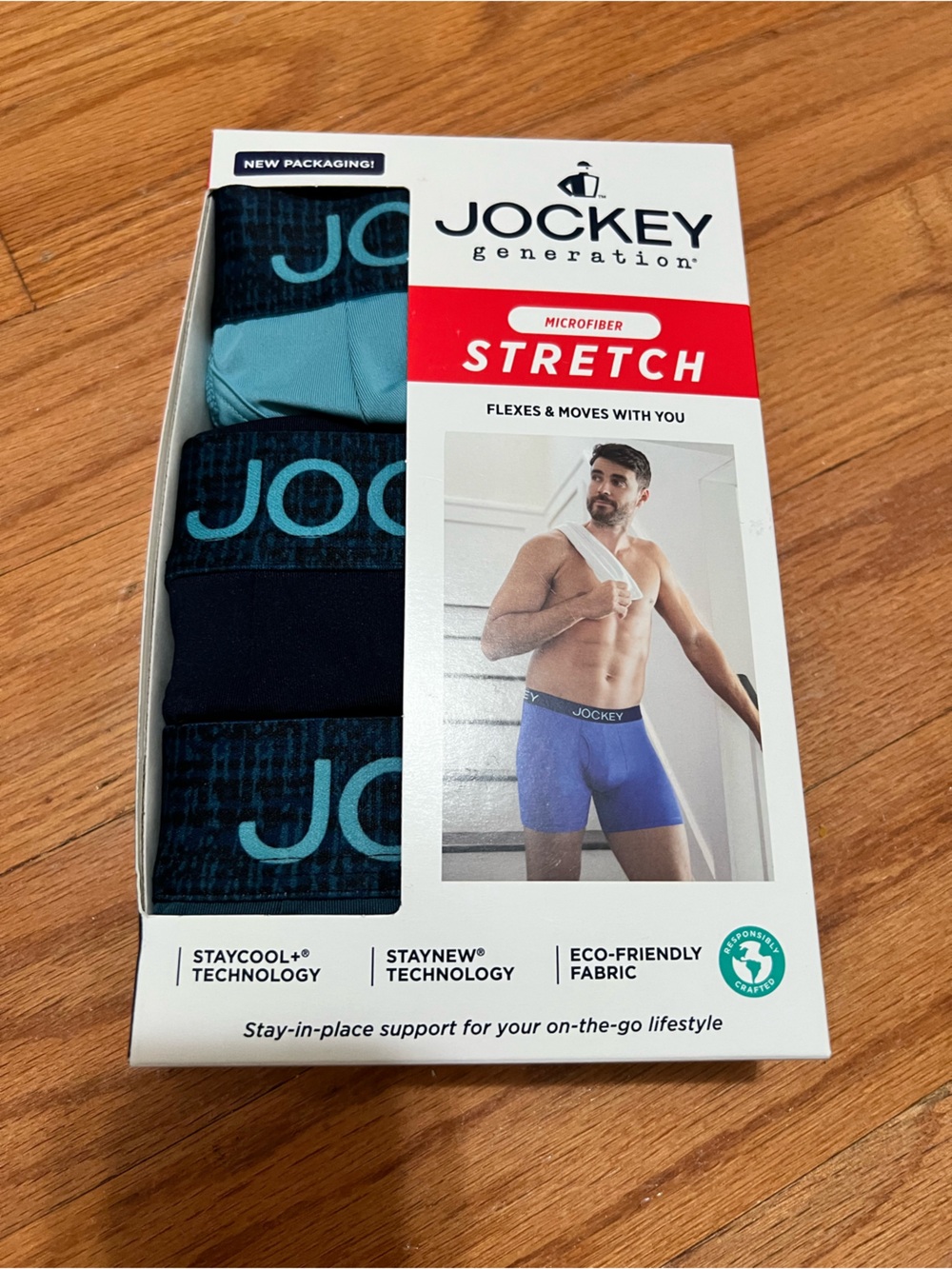 Jockey Men's Stretch Boxer Briefs - Light Blue, Dark Blue & Navy (3-Pack)